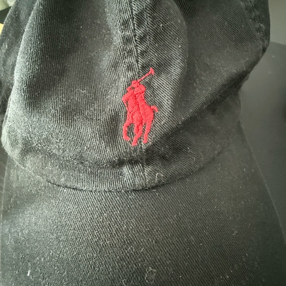 Polo Ralph Lauren Black Hat Red Logo - One Size - Adjustable - Picture 1 of 2